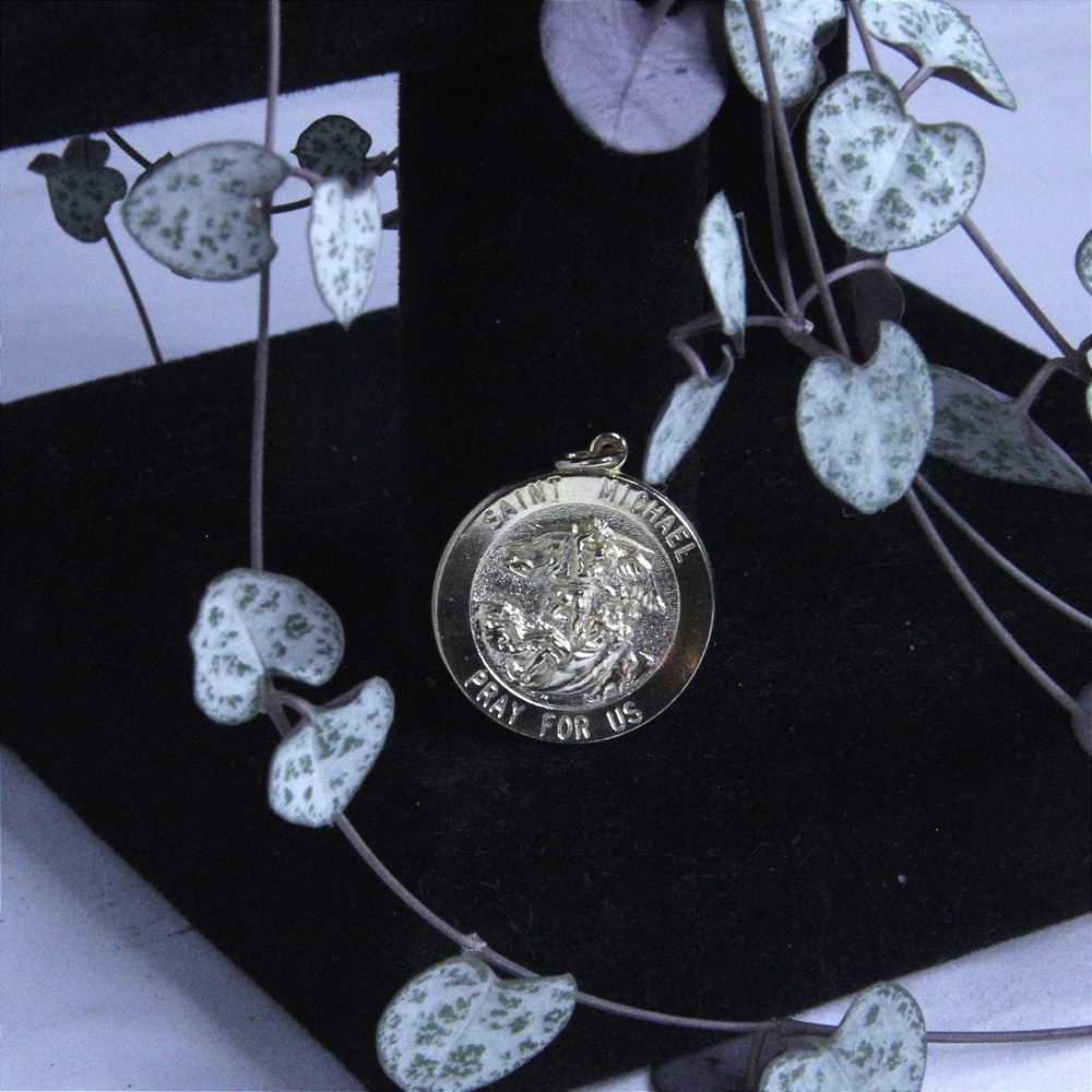 Sterling Silver Saint Michael Medal Pendant Archangel Religious Medallion 1in